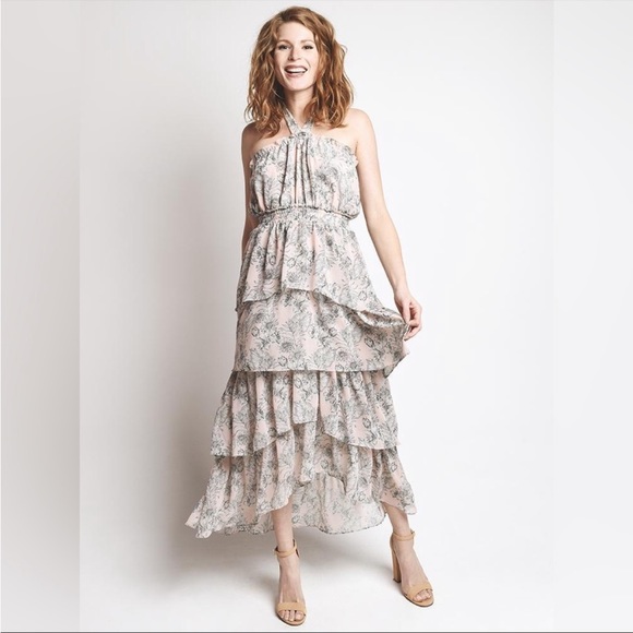 MISA Los Angeles Pink Floral Valeria Halter Midi Dress - Picture 3 of 10